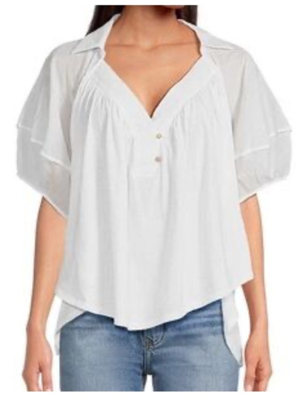 We The Free Sunray V-Neck Button Front Flutter Sleeve Tunic